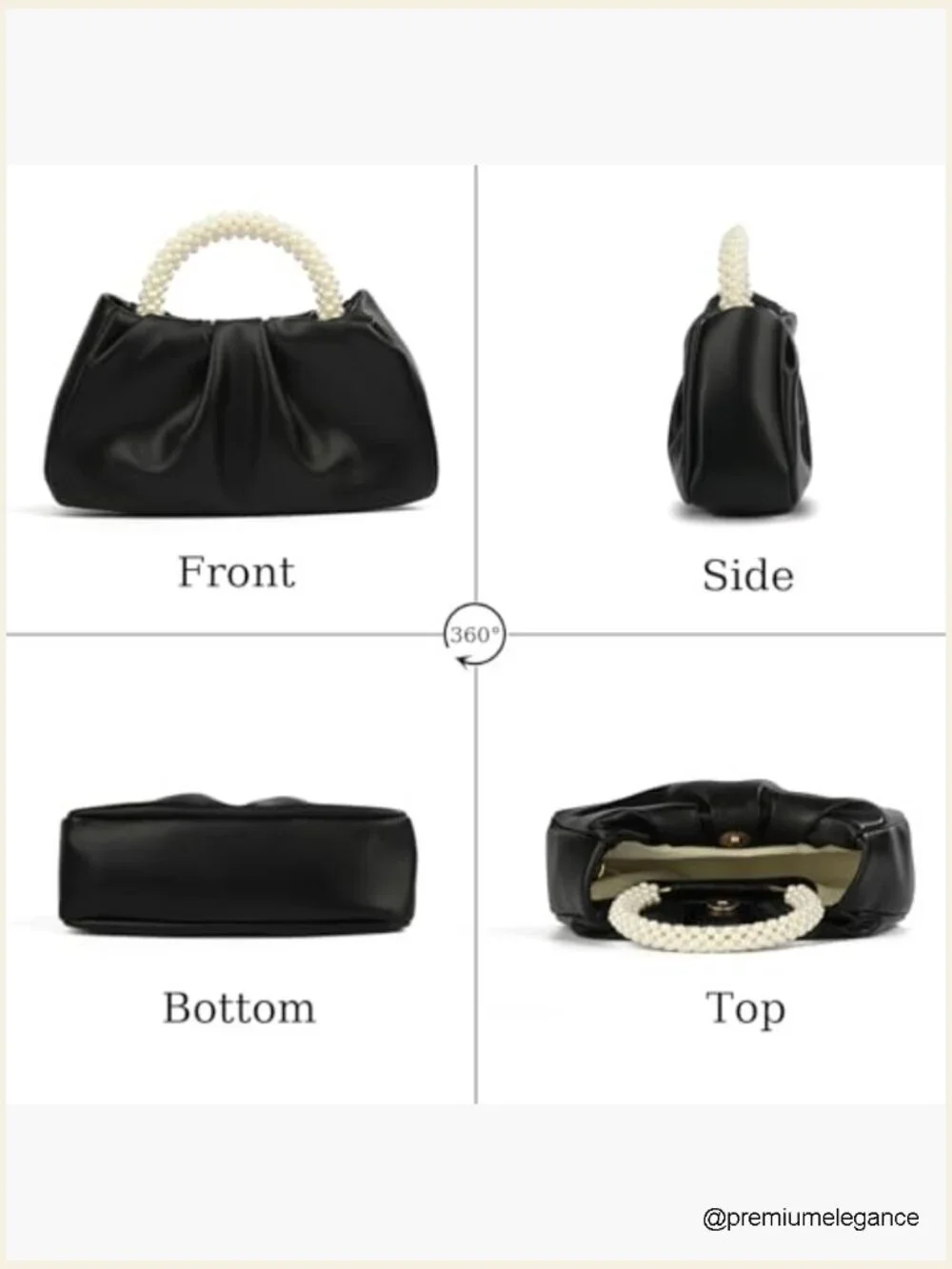 Evening Pearl Clutch Purse Soft Leather Ruched Bag for Wedding Bridal Party Prom